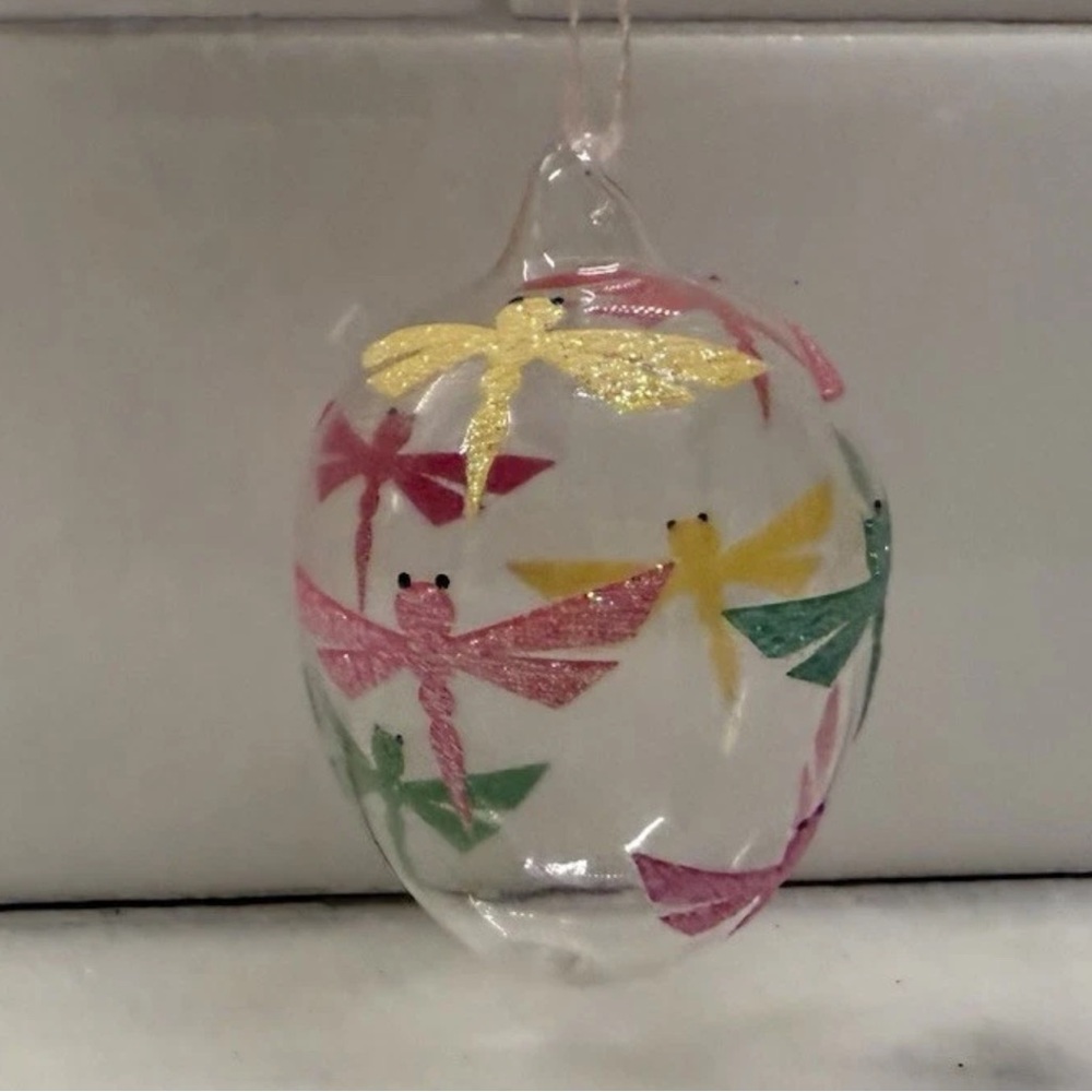 Rare Pier One Glass Glitter Dragonfly Easter Egg Ornament NWOT